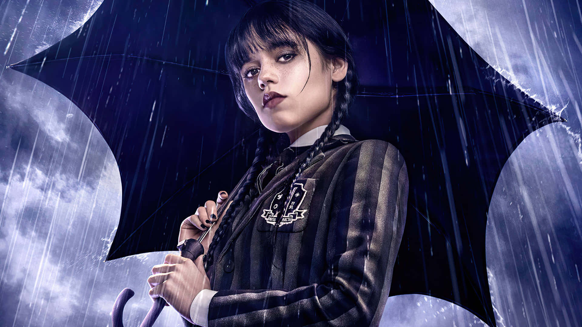 Gothic Girlwith Umbrellain Rain Wallpaper