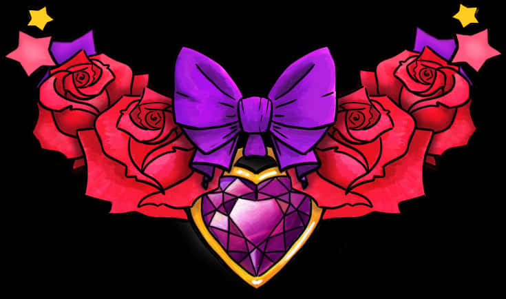 Gothic Heartand Roses Tattoo Design PNG