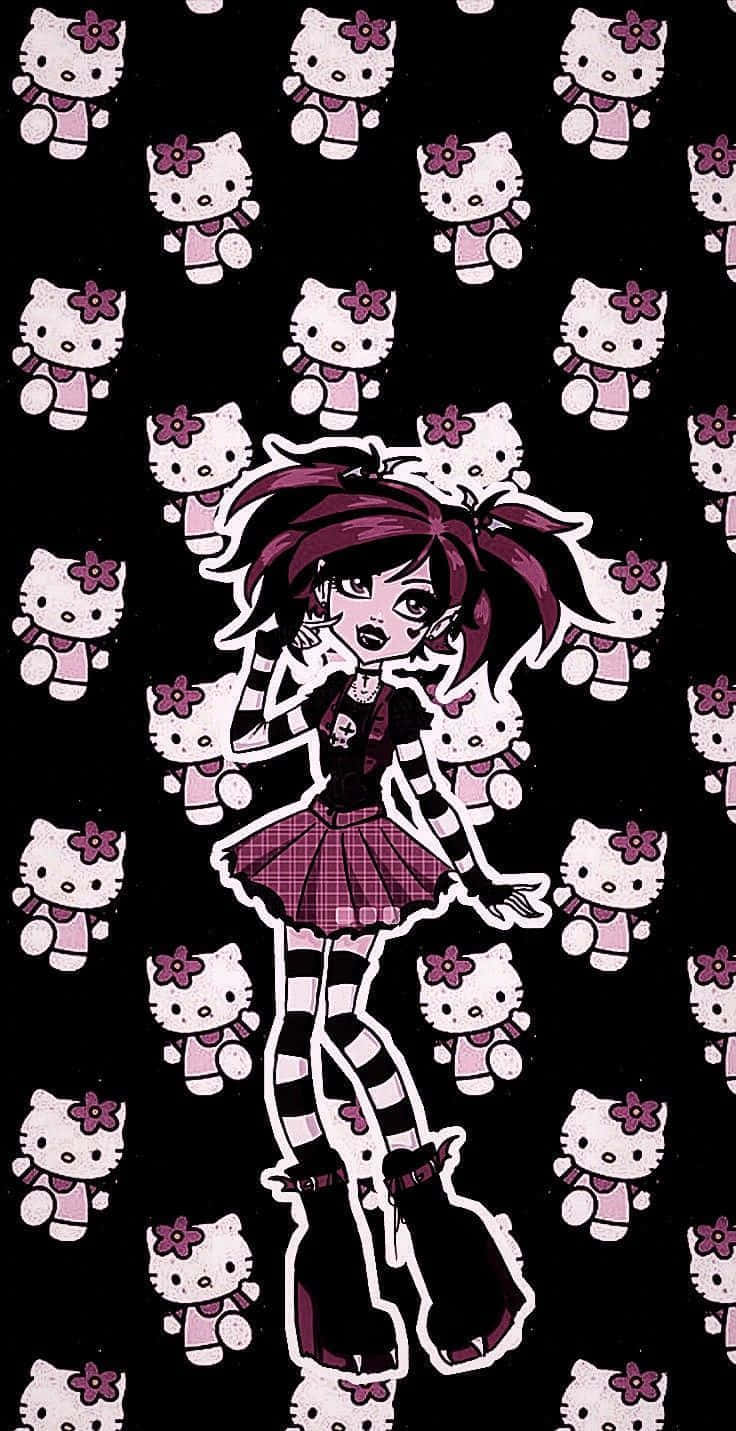 Gothic Hello Kittyand Character Art Wallpaper