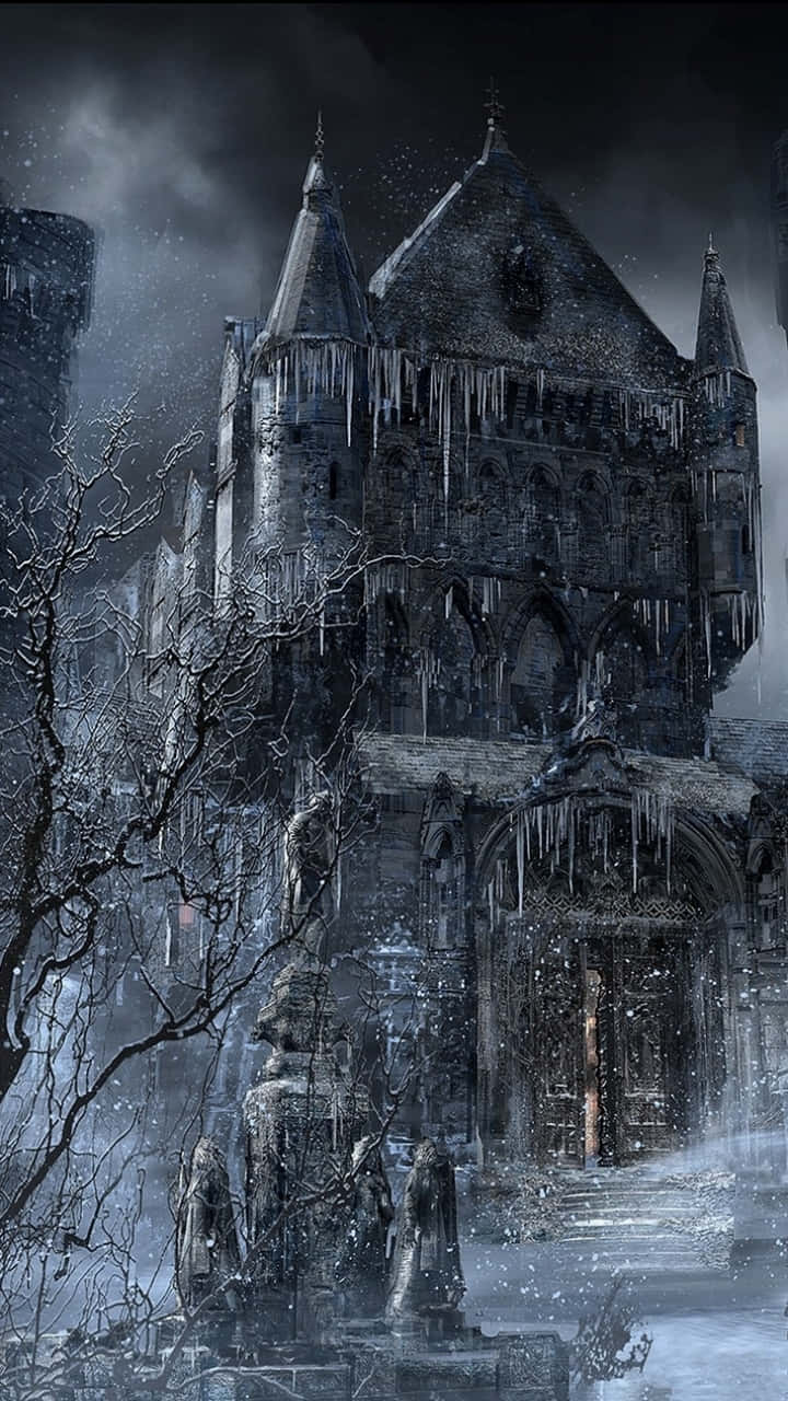 Gothic_ Ice_ Castle_ Night_ Scene Wallpaper