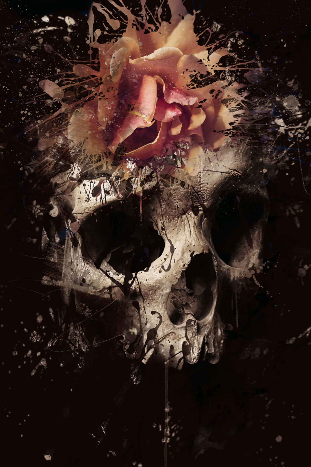 Skull With Flowers Gothic Iphone Wallpaper