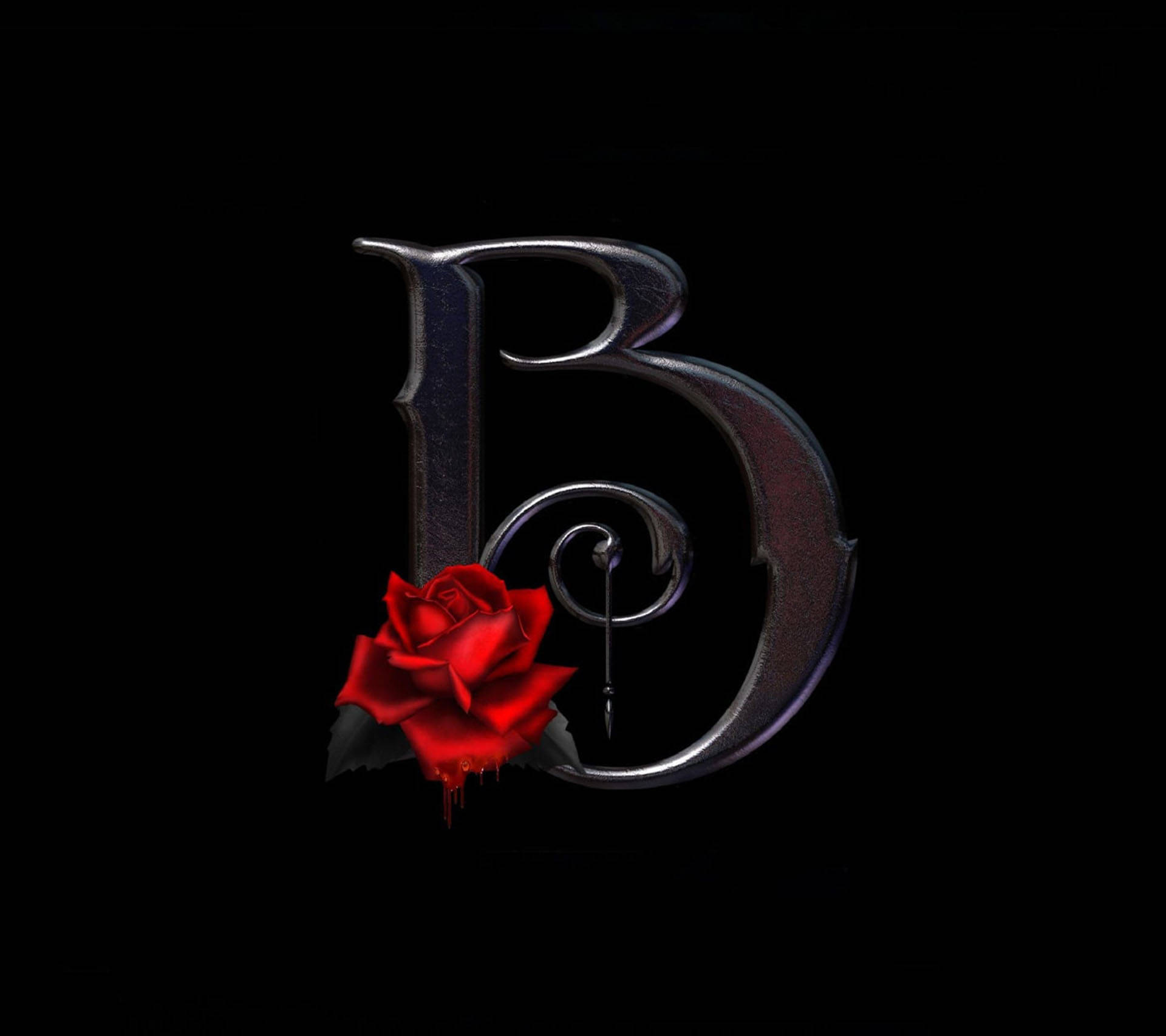 Gothic Letter B With Rose