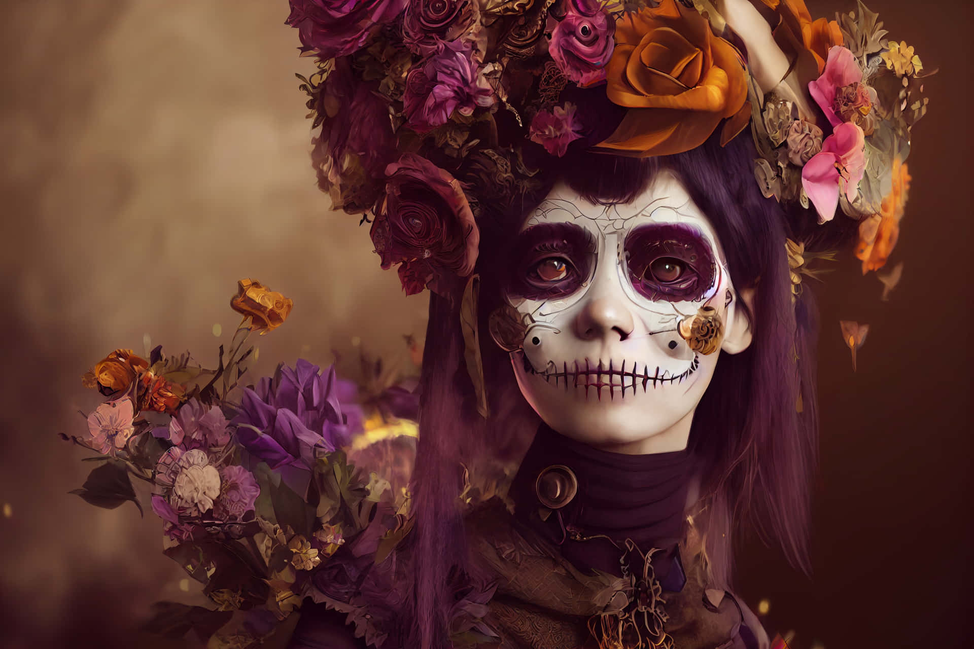 Gothic Mexican Woman With A La Calavera Face Painting Aesthetic Wallpaper