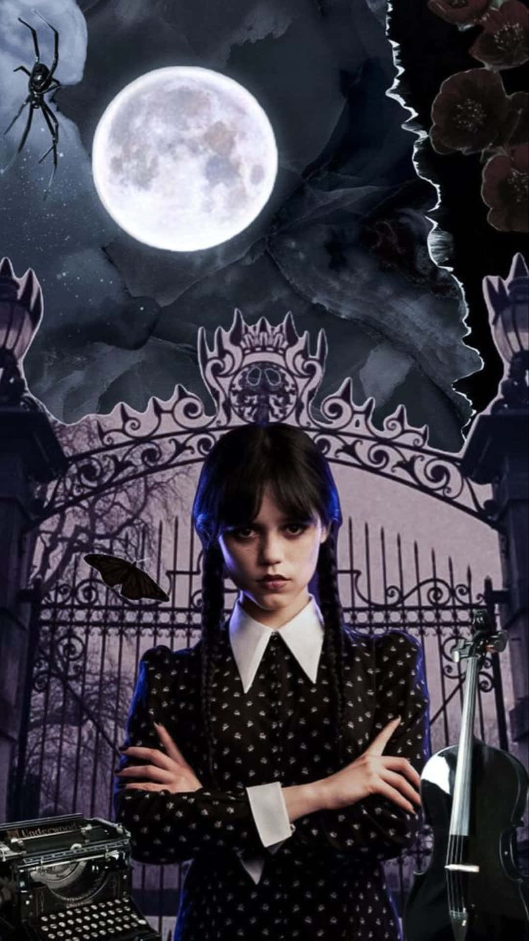 Gothic Moonlight Wednesday Addamsi Phone Wallpaper Wallpaper