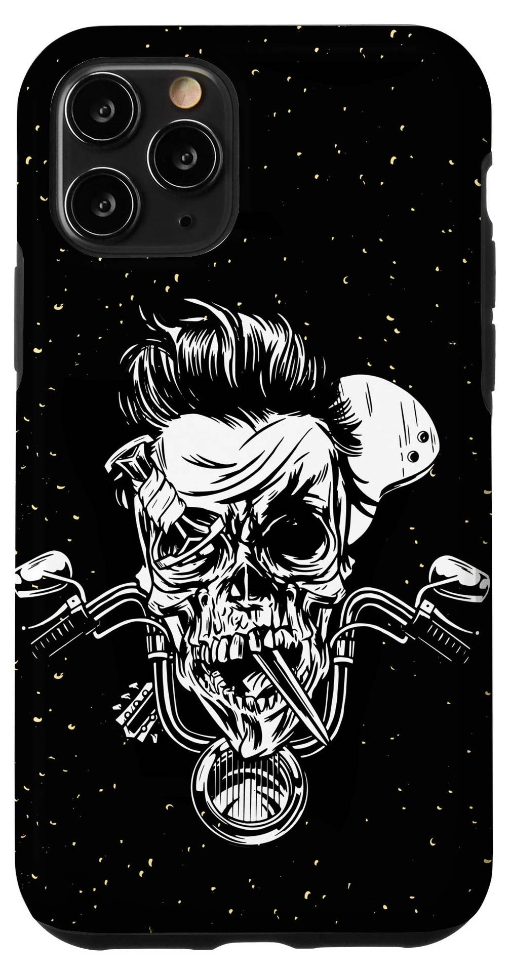 A Black Phone Case With A Skull And A Motorcycle On It Wallpaper