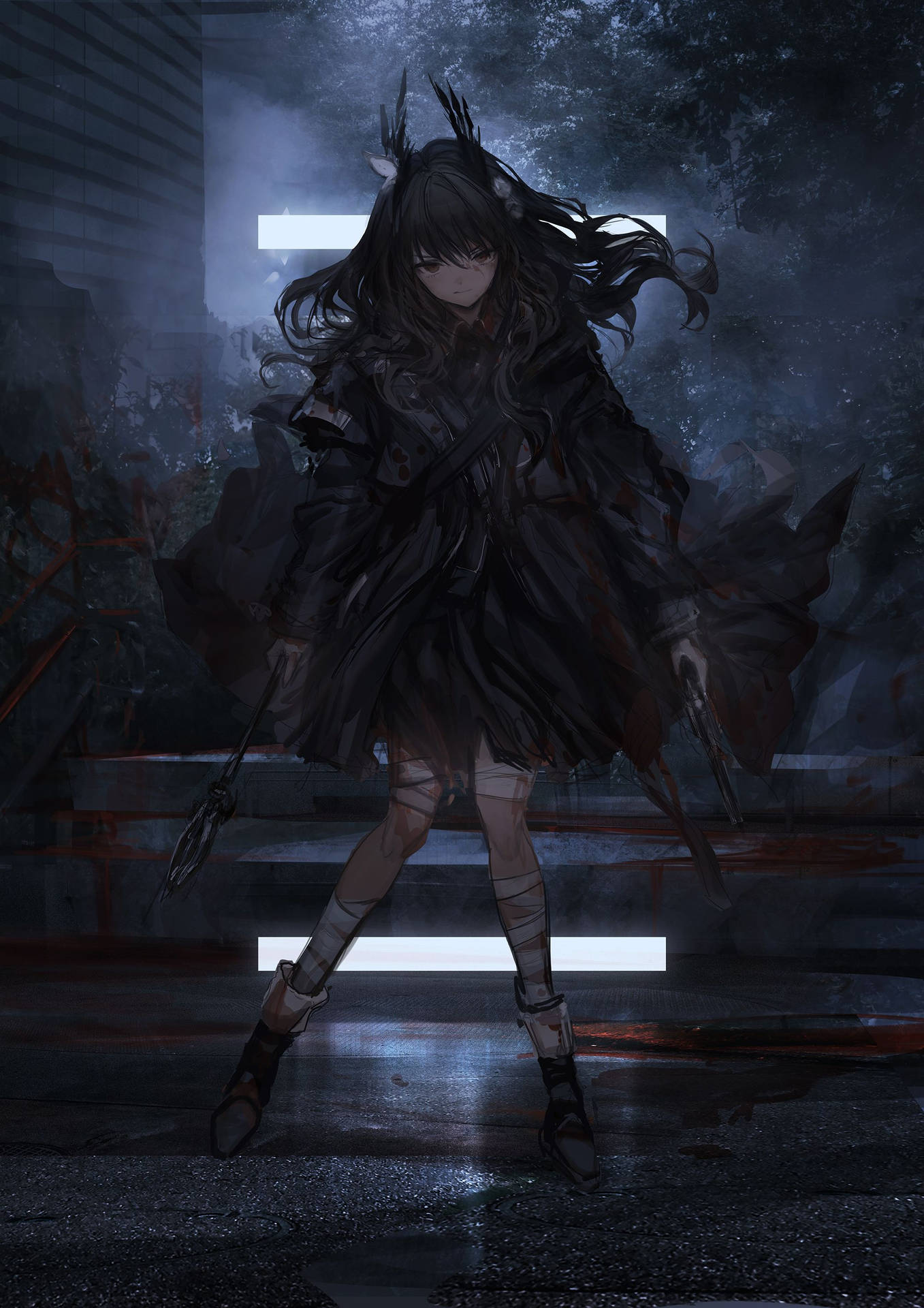 En pige i sort med et sværd i sin hånd Wallpaper