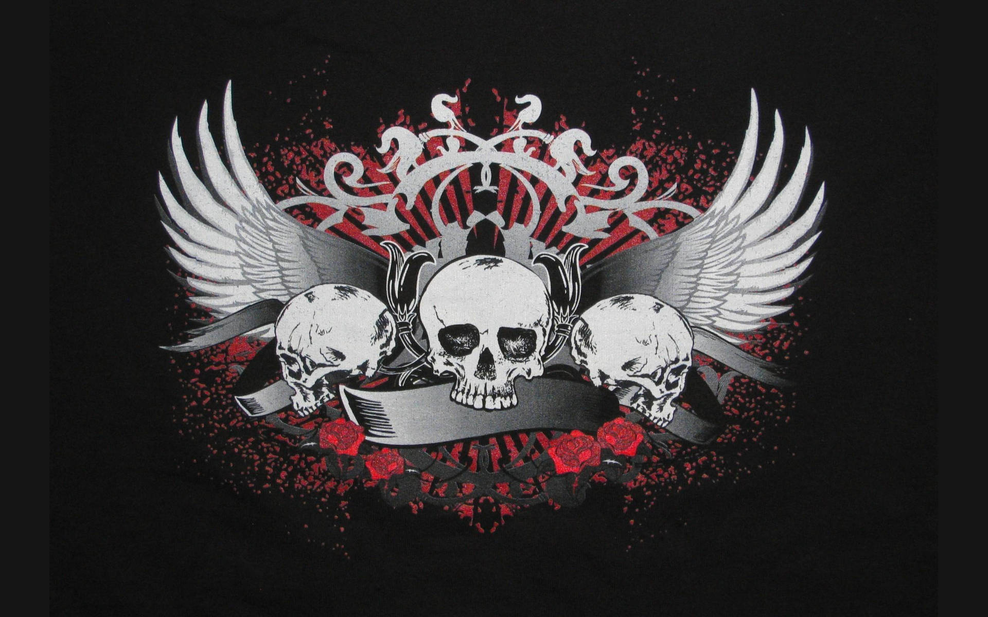 En sort t - shirt med et kranie og vinger Wallpaper