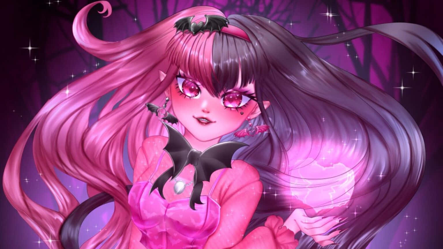 Gothic Pink Vampire Anime Girl Wallpaper