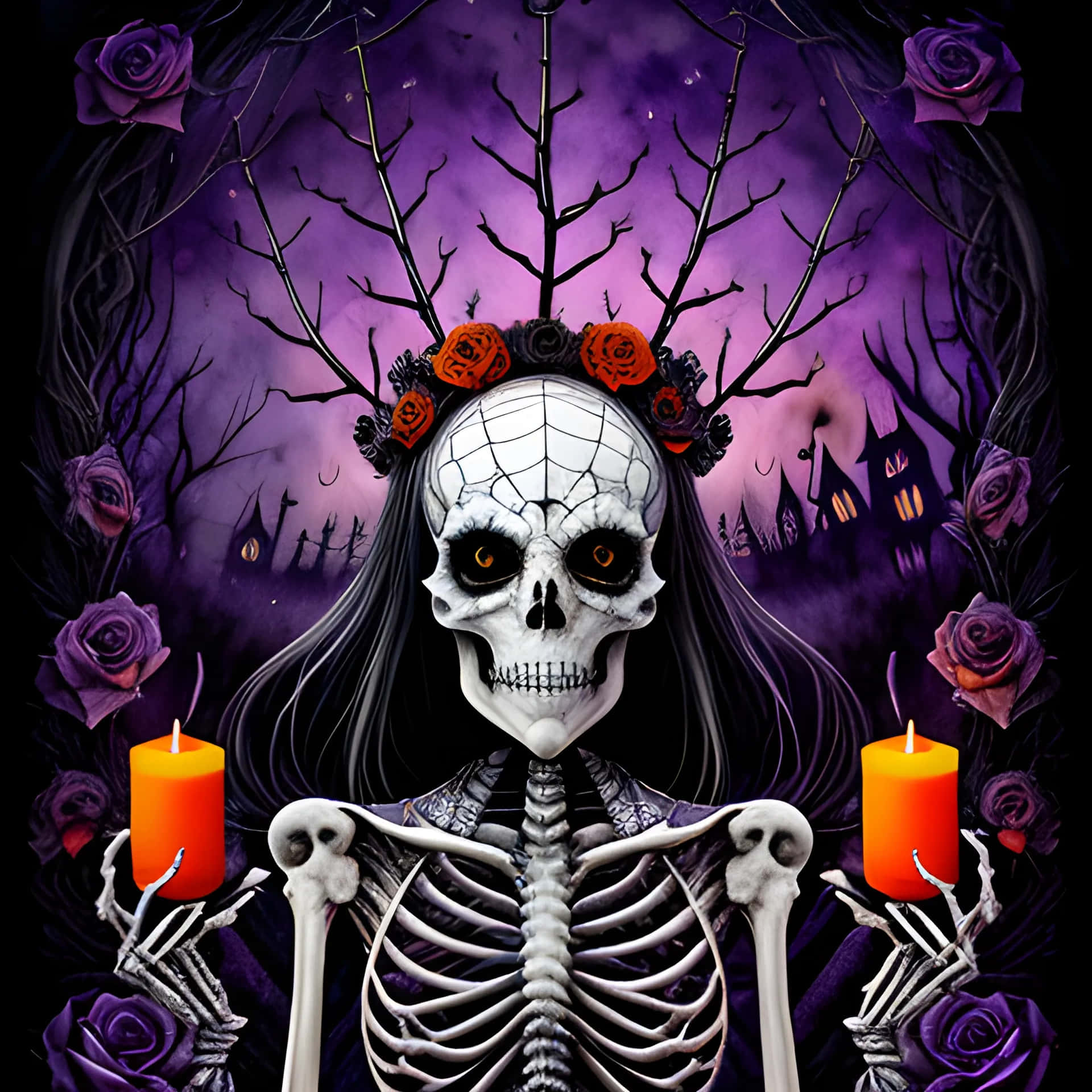 Gothic Purple Skeleton Artwork Wallpaper