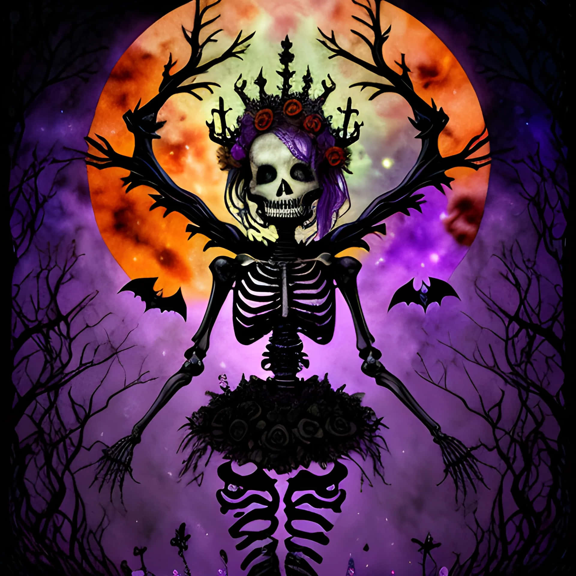 Gothic Purple Skeleton Fantasy Art Wallpaper