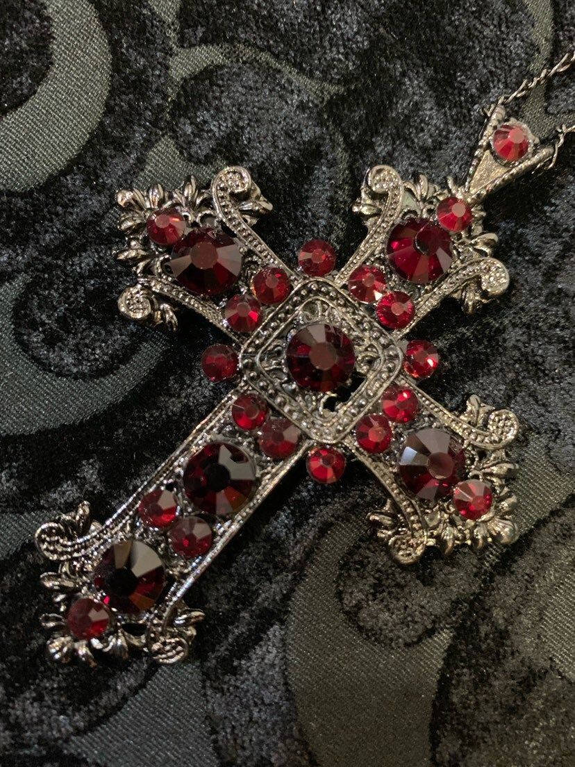 Gothic Red Crystal Cross
