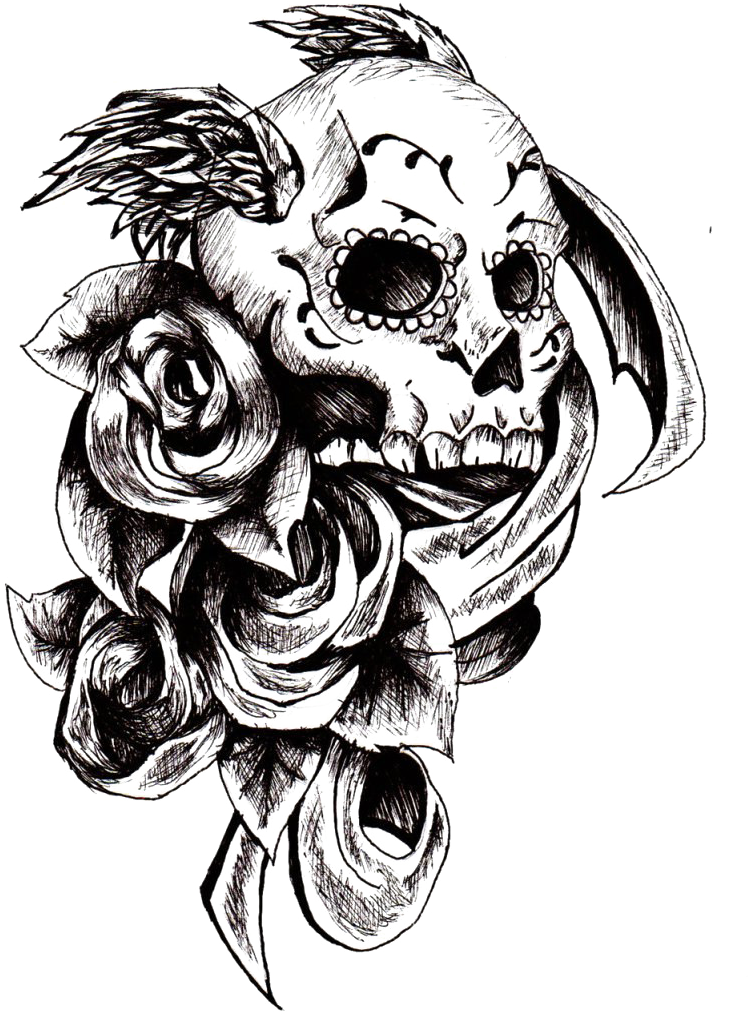 Gothic Skull Rose Tattoo Design PNG