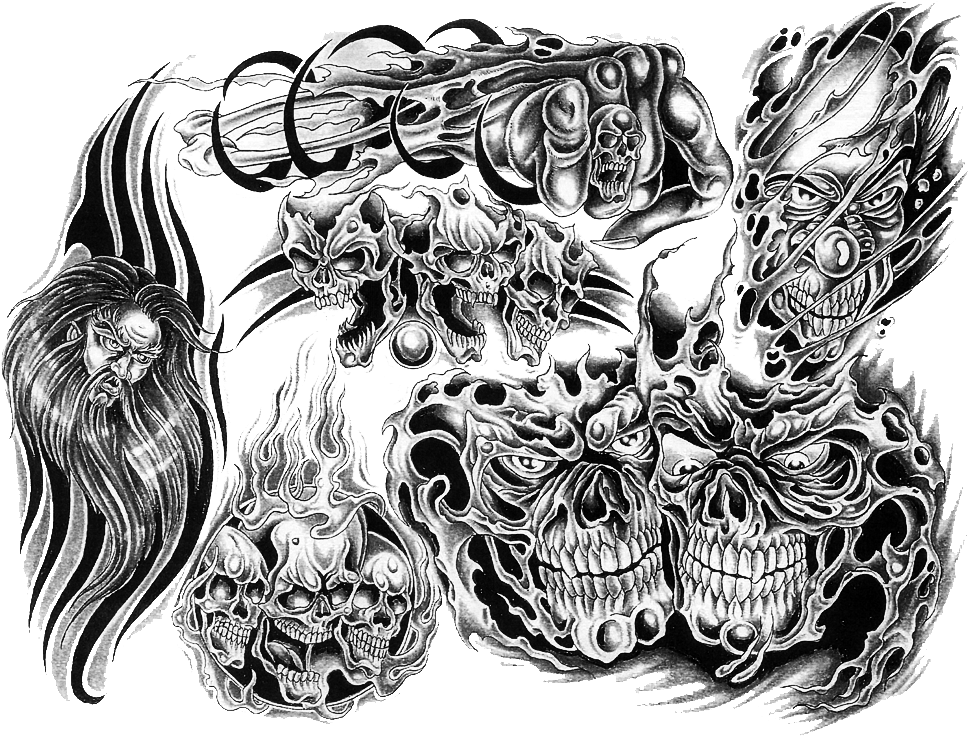 Gothic Skull Tattoo Design PNG