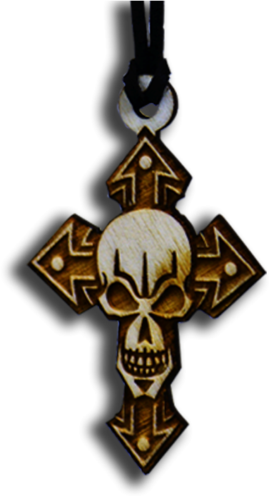 Gothic Skull Wooden Cross Pendant PNG