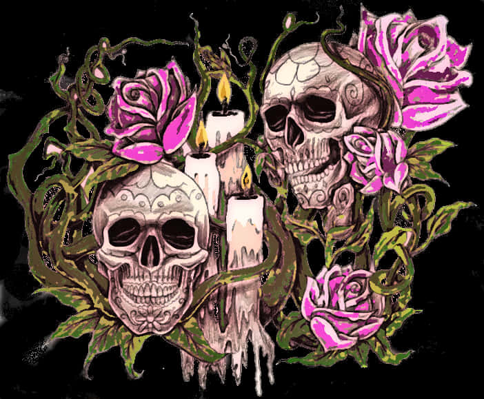 Gothic Skullsand Roses Artwork PNG