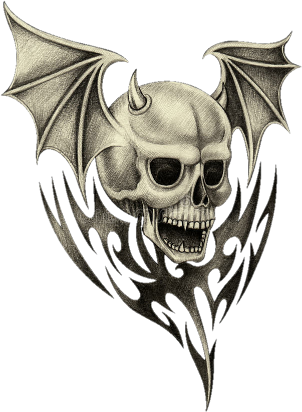 Gothic Skullwith Demon Wings PNG