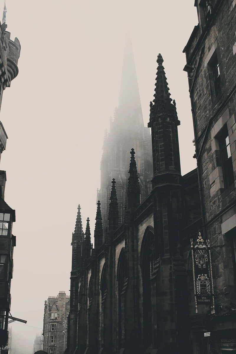 Gothic Spirein Fog Wallpaper