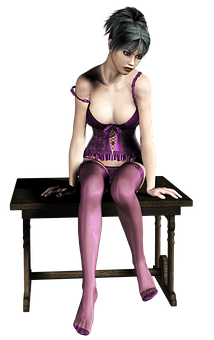 Gothic Style Animated Girl Sitting PNG