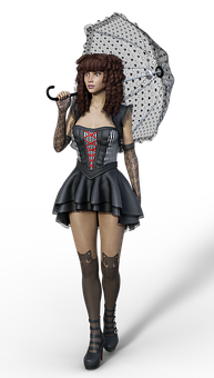 Gothic Style Womanwith Umbrella PNG