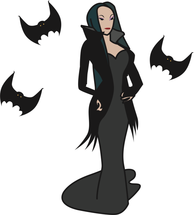 Gothic Vampire Cartoon Femalewith Bats PNG