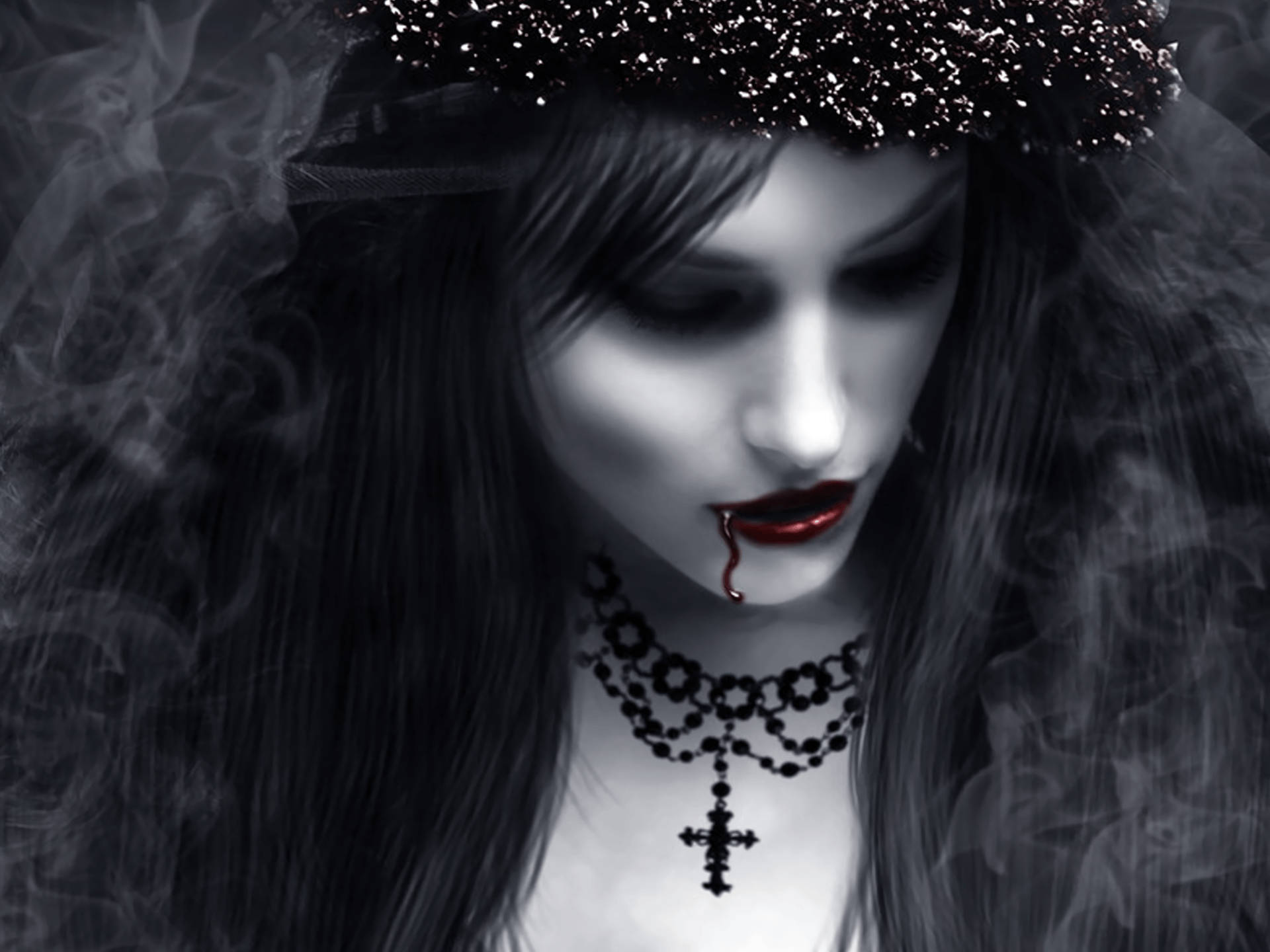 A Beautiful Gothic Vampire with a Golden Necklace Wallpaper