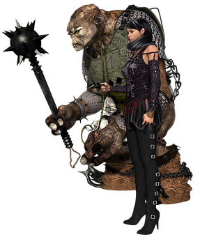 Gothic Warrior And Troll Fantasy Art PNG