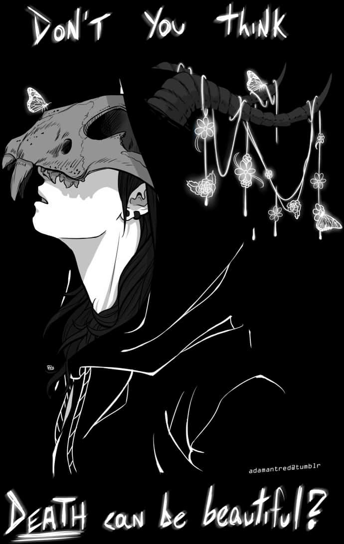 Gothic_ Anime_ Boy_with_ Skull_and_ Butterflies PNG