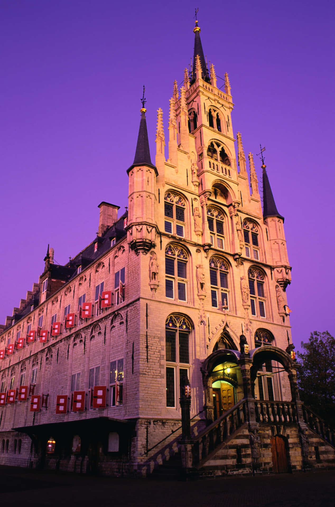 Gouda Town Hall Dusk Glow Wallpaper