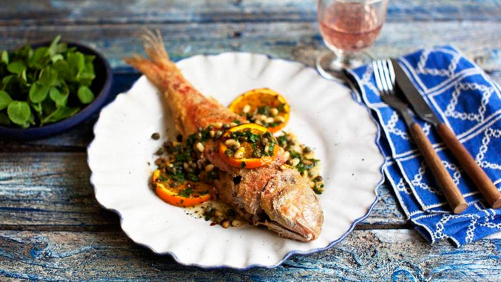 Gourmet Fried Red Mullet With Orange Wallpaper