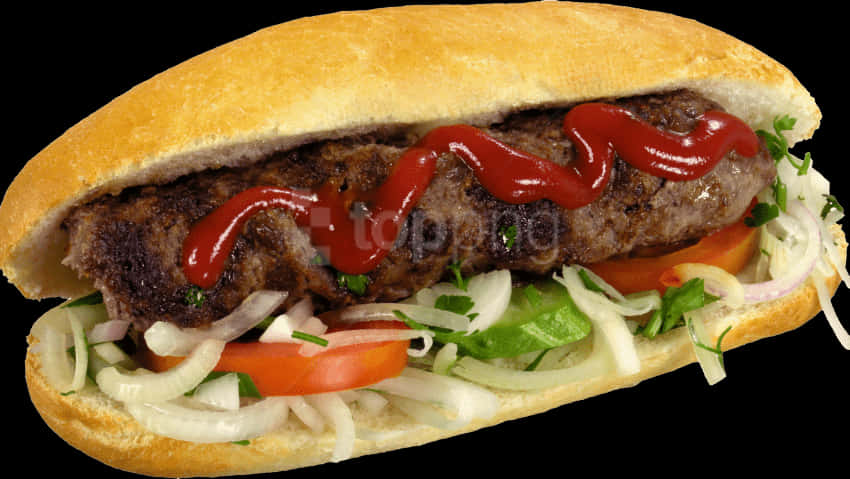 Gourmet Grilled Hot Dogwith Toppings PNG
