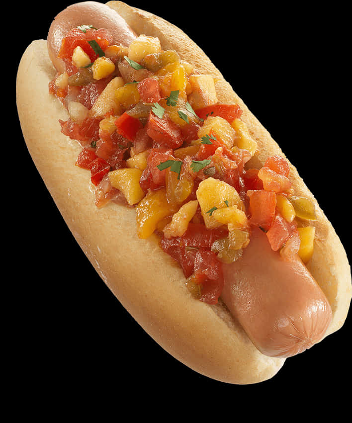 Gourmet Hot Dogwith Salsa Topping PNG