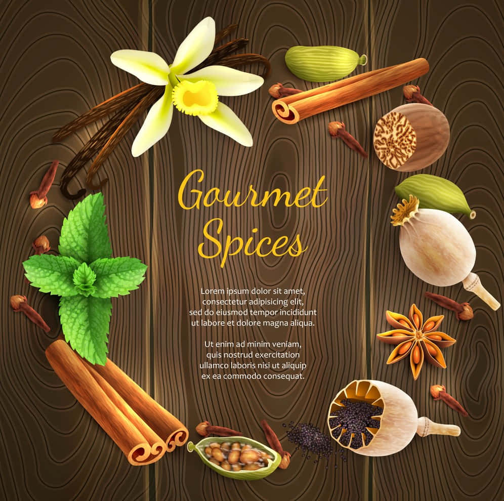 Gourmet Spices In Wood Digital Art Wallpaper