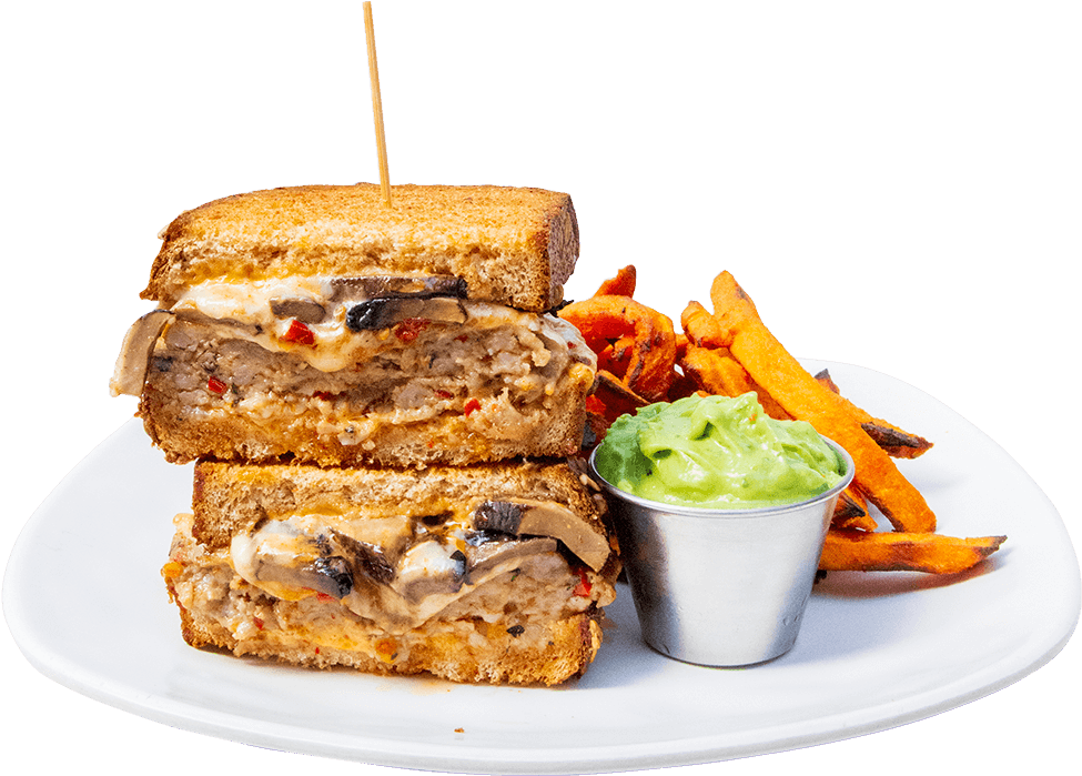 Gourmet Stuffed Burgerwith Sweet Potato Fries PNG