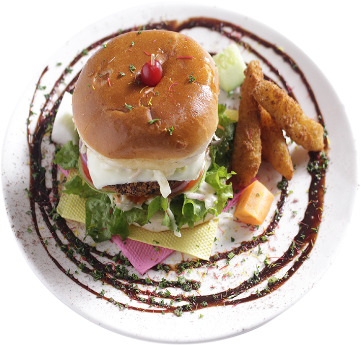 Gourmet Veggie Burger Plate PNG