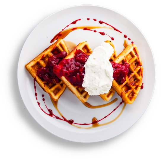 Gourmet Waffleswith Berry Compoteand Whipped Cream PNG