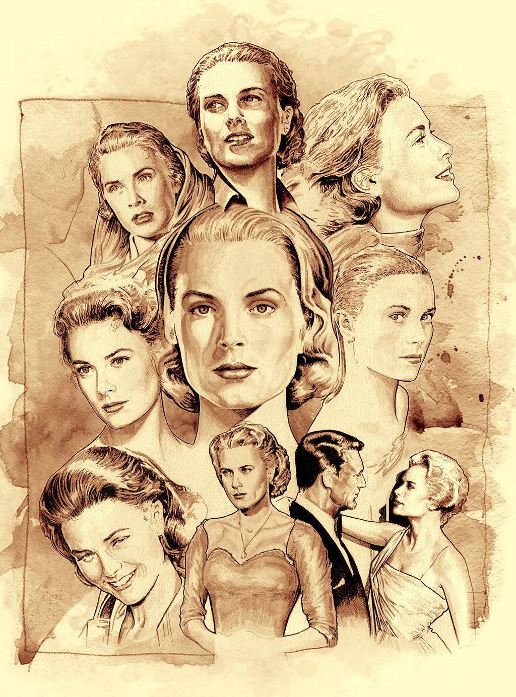 Gracekelly Porträttkonst Collage. Wallpaper