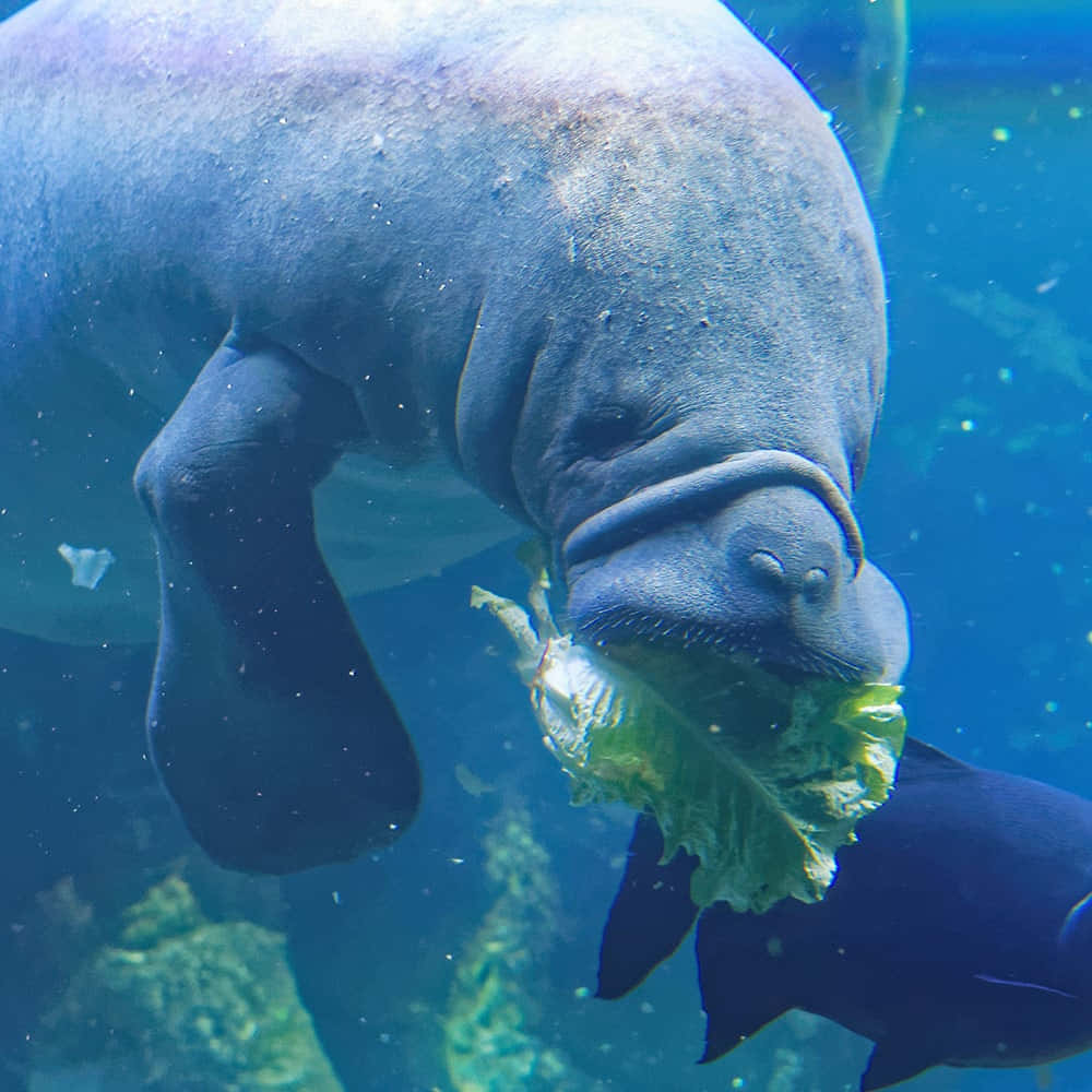 Graceful Manatee Swimming In Clear Water Wallpaper