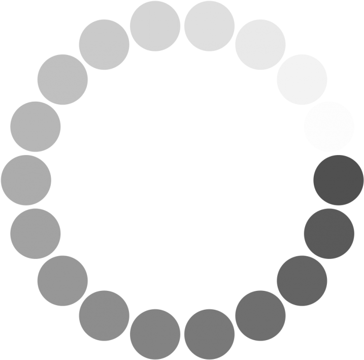 Gradient Dot Circle Pattern PNG — A circular arrangement of gradient gray circles from black to white against a black background.