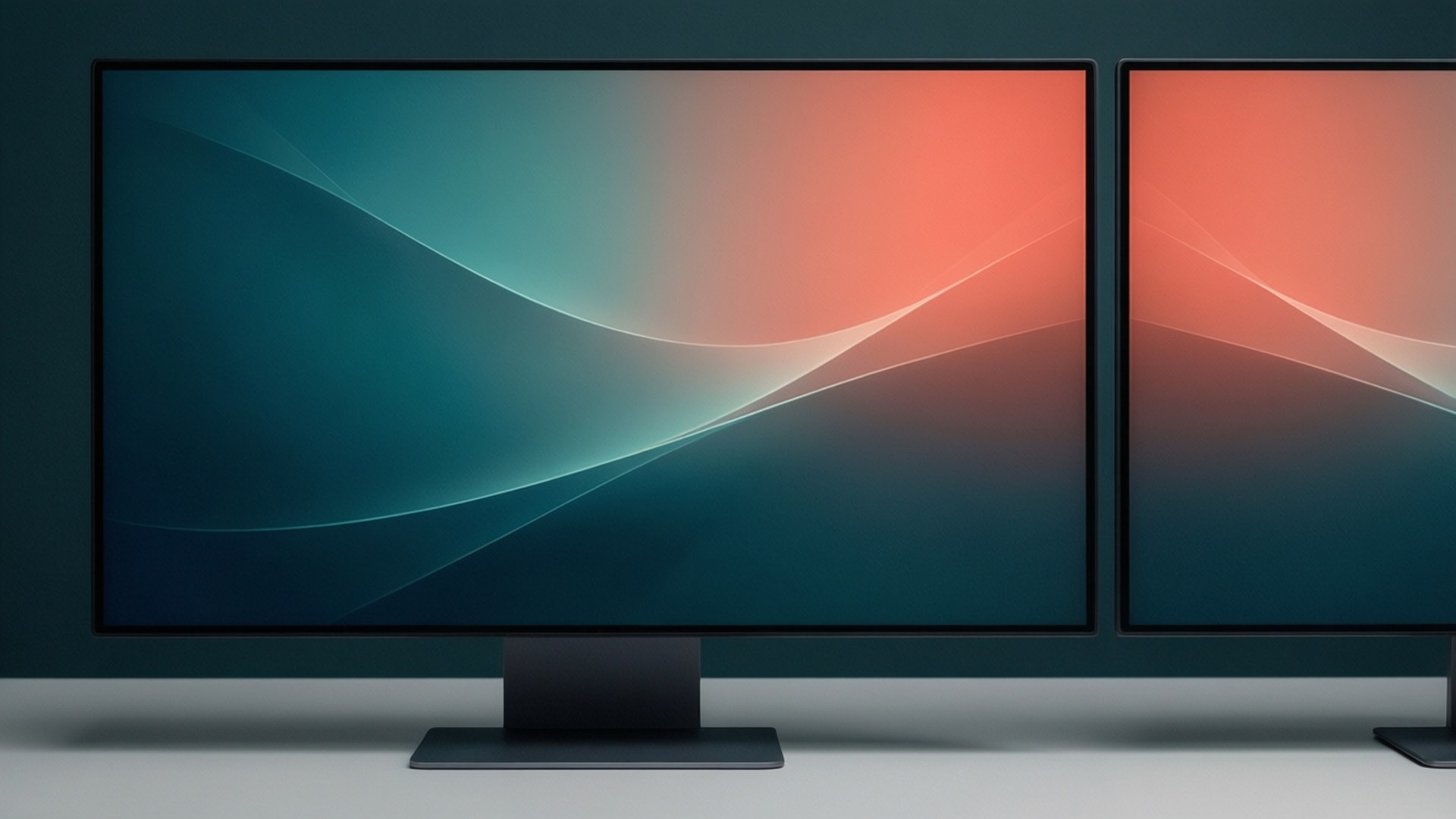 Un fond d'écran abstrait minimaliste pour double écran avec des couleurs dégradées apaisantes et des formes simples.