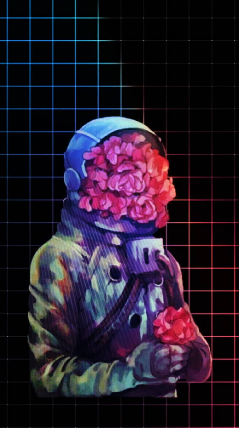 Gradient Lines With Astronaut Grid Aesthetic Wallpaper