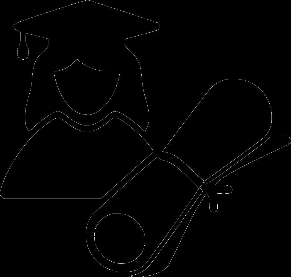 Graduation Capand Diploma Outline PNG