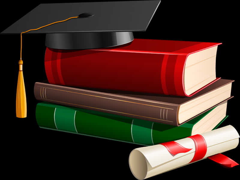 Graduation Capand Diplomawith Books PNG