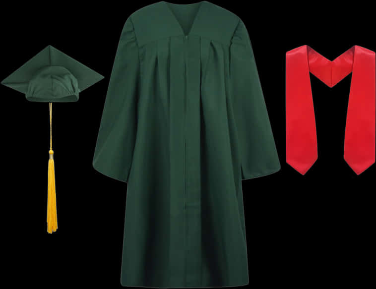 Graduation Capand Gownwith Red Stole PNG
