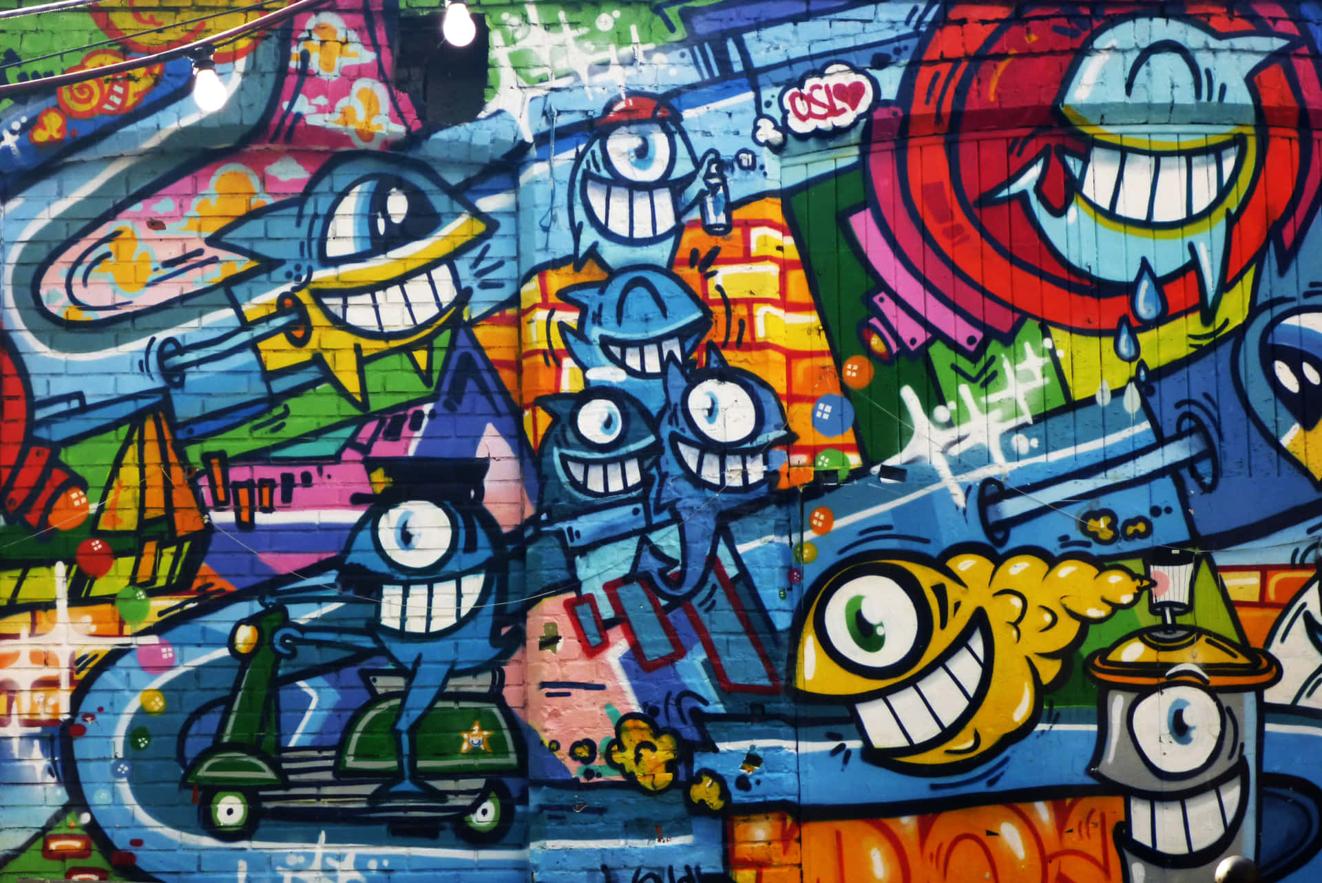 Graffitidai Colori Vivaci Ravviva Una Via Cittadina. Sfondo