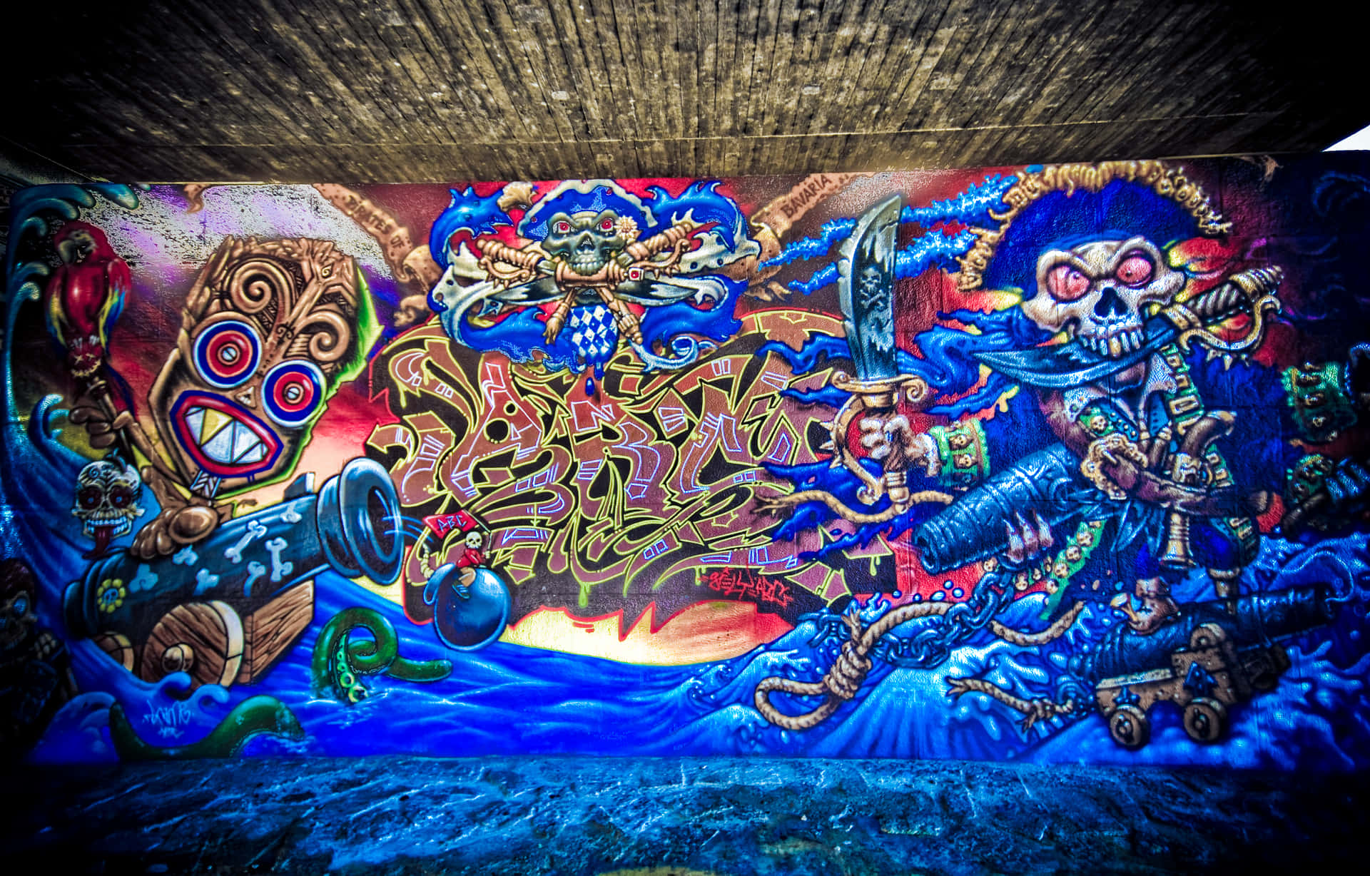 Lysfarvede grafitikunst i et bymiljø Wallpaper