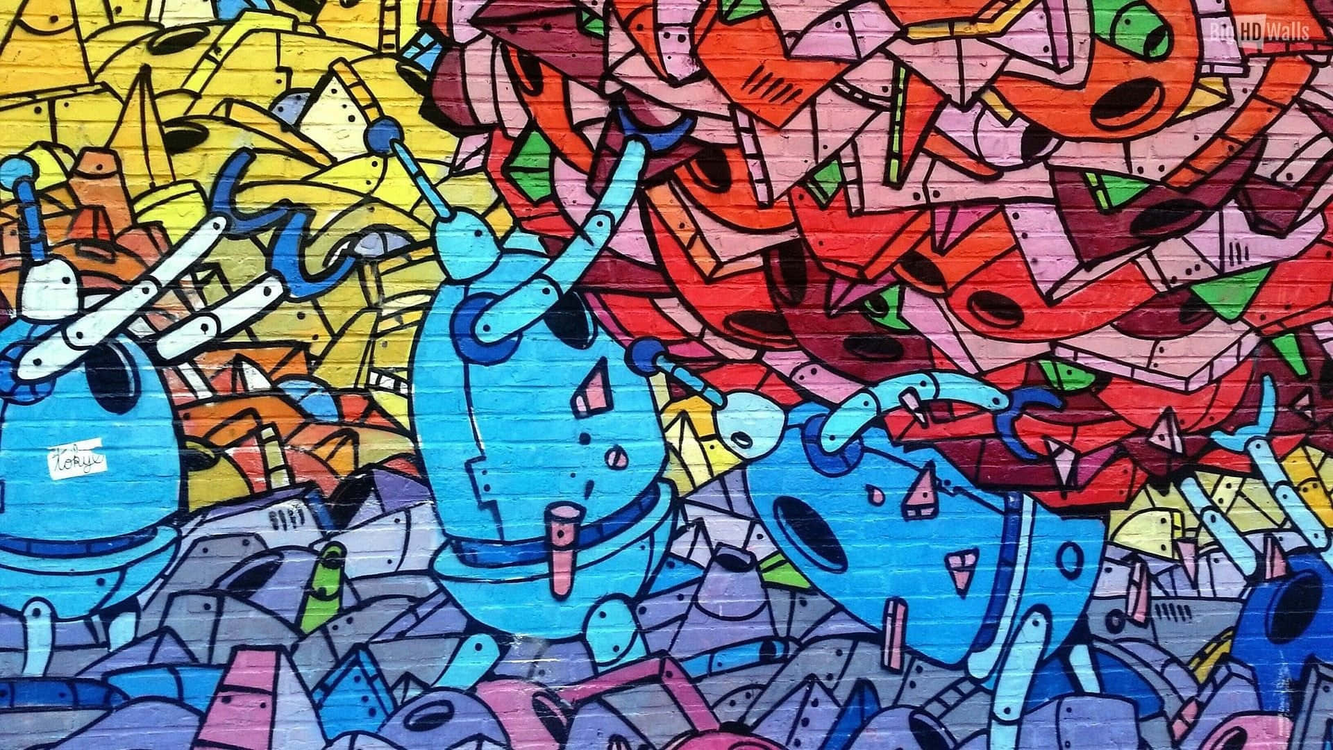 Artede Graffiti Colorido En Una Pared De Ladrillo. Fondo de pantalla