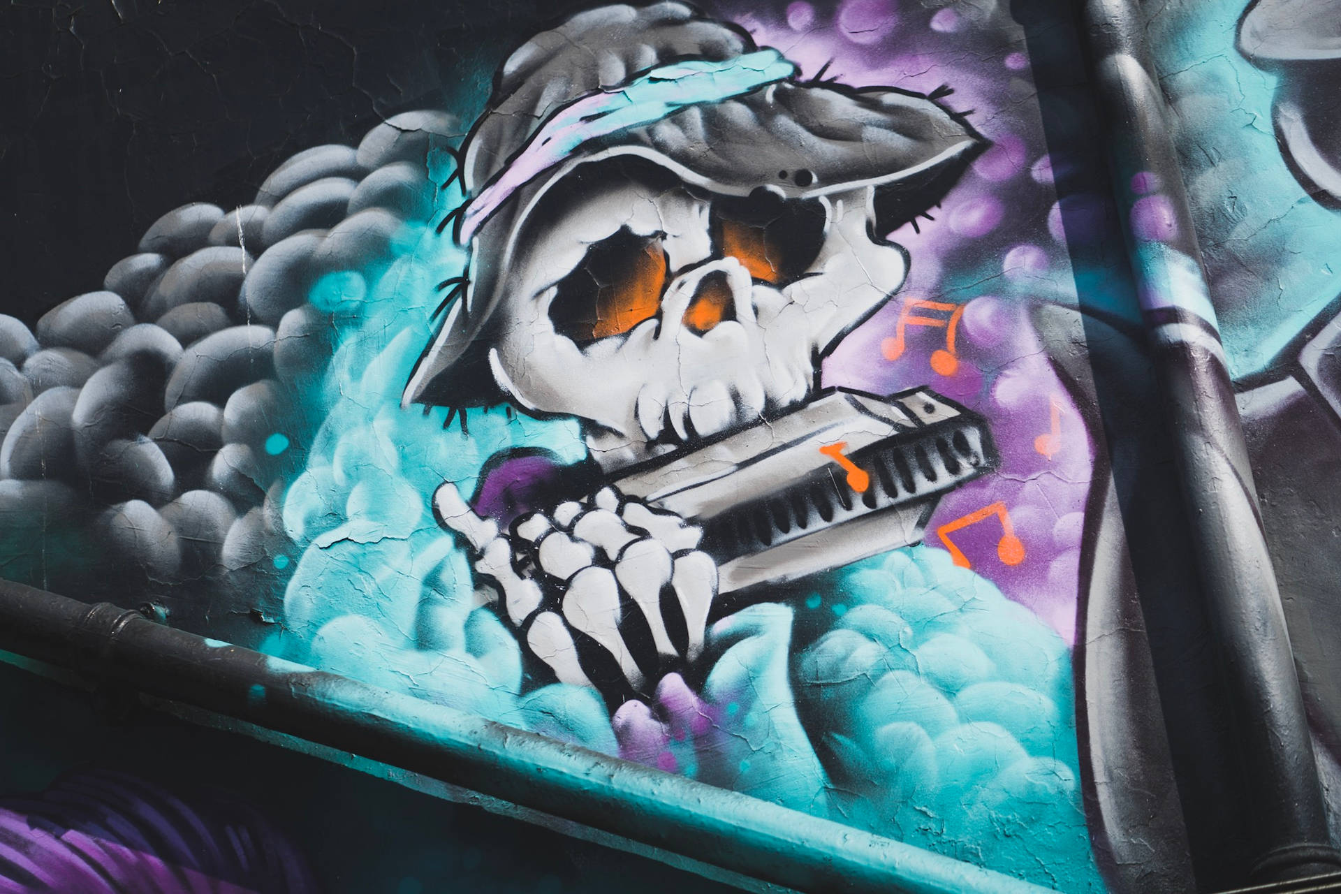 Graffiti Skeleton In Music Wallpaper