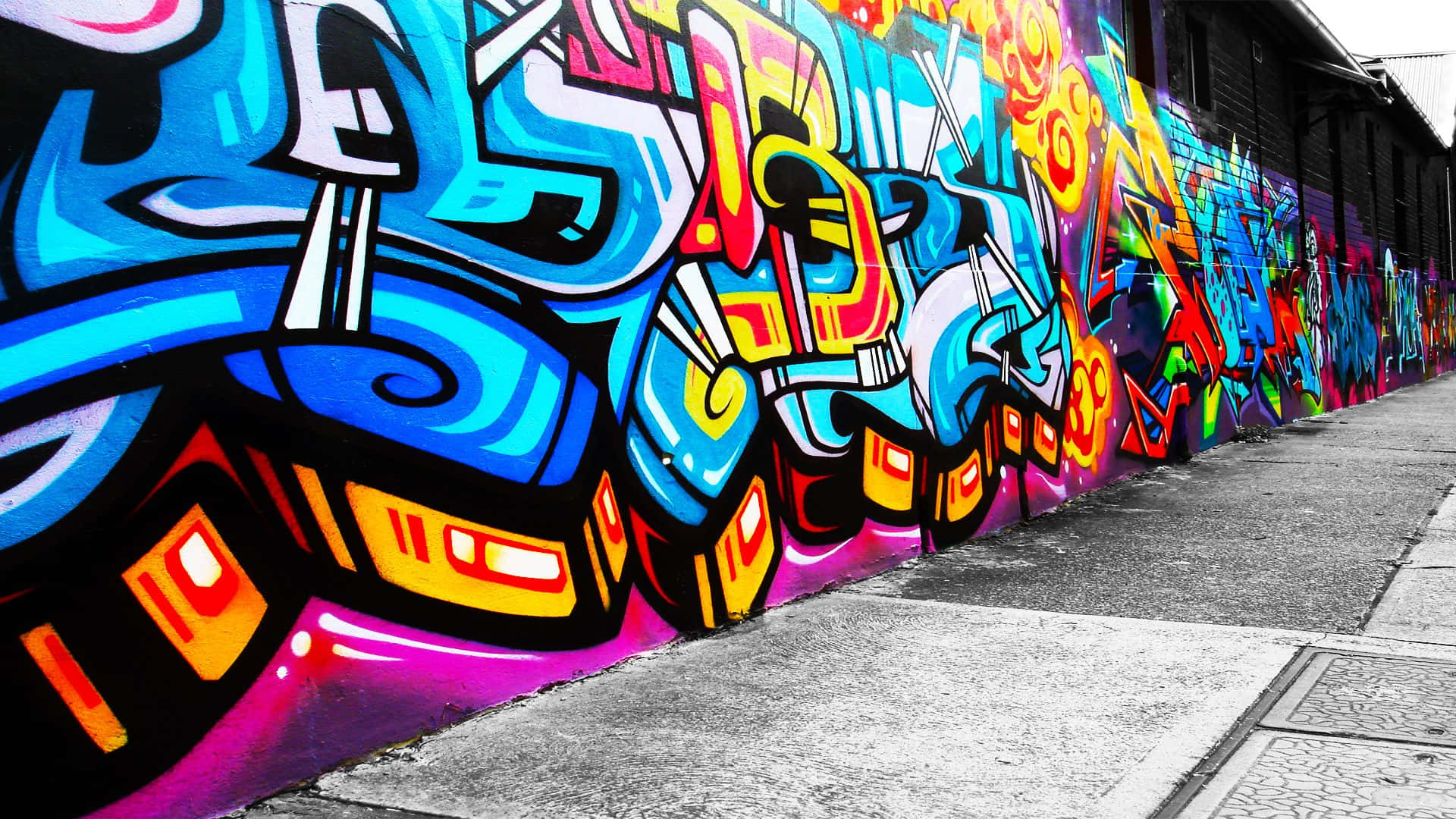 Graffiti Wall Art In Neon Colors Background