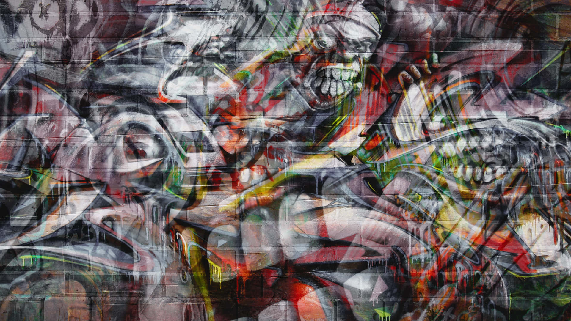 Graffiti Wall Art With Overlapping Patterns Wallpaper