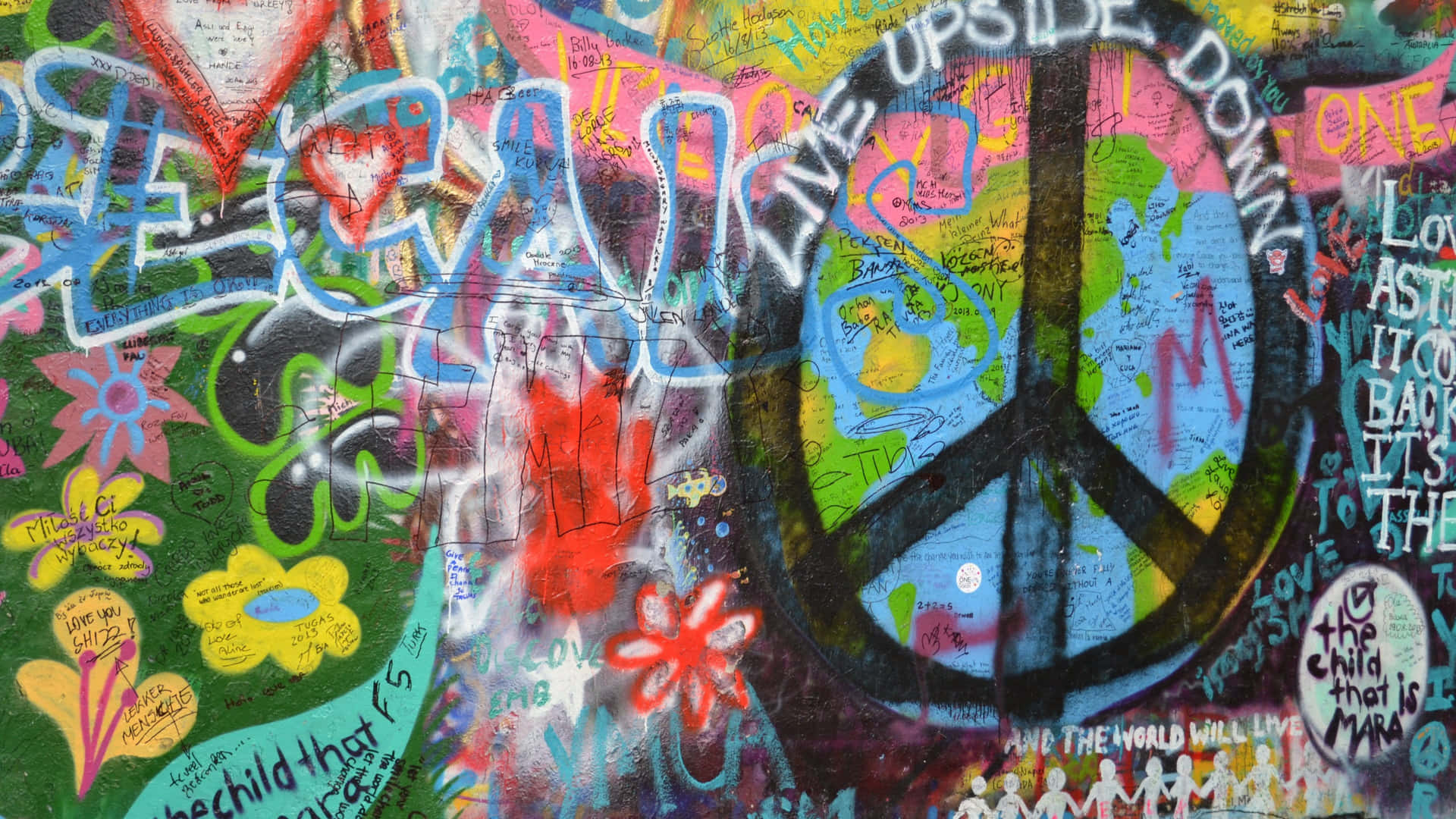 Graffiti Wall Art With The Upside-down Peace Symbol Background